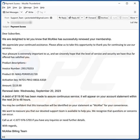 mcafee antivirus renewal email|McAfee Has Successfully Renewed Your Membership Email Scam.